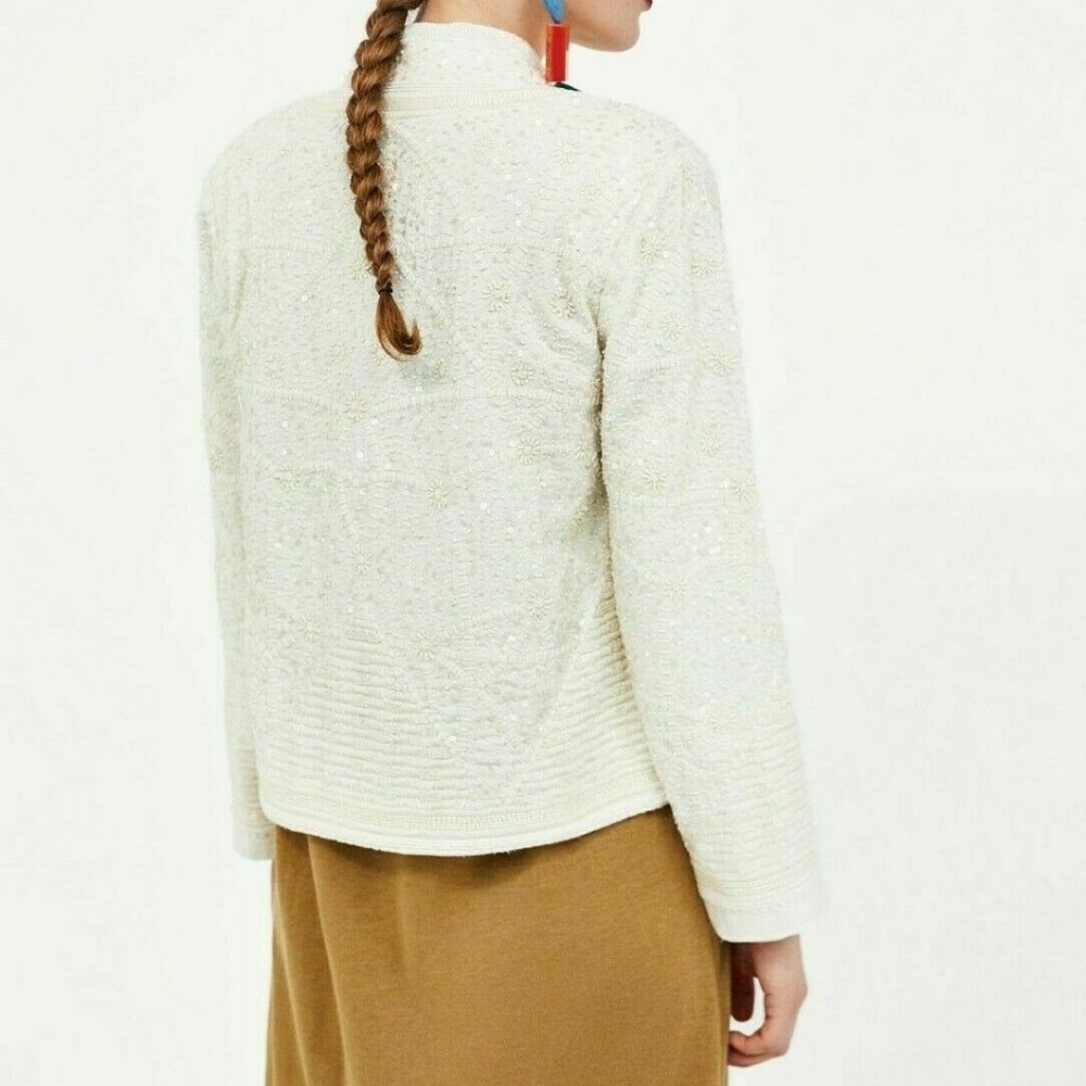 SOLD! ZARA Beaded Cream Beige Long Sleeve Blazer - Picture 3 of 10
